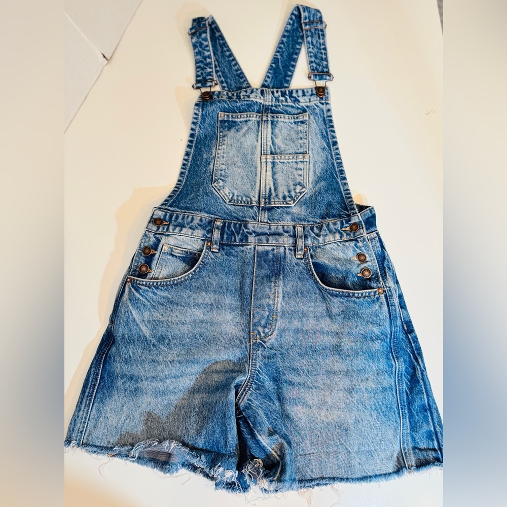 We The Free Light Blue Denim Short Overalls
